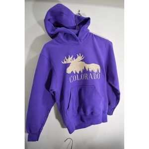 Colorado YOUTH M 10 HOODIE Sweatshirt Purple Moose Graphic Print